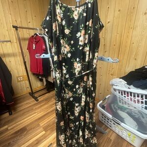 Old Navy Black Maxi Dress with Peach and Cream Floral Print